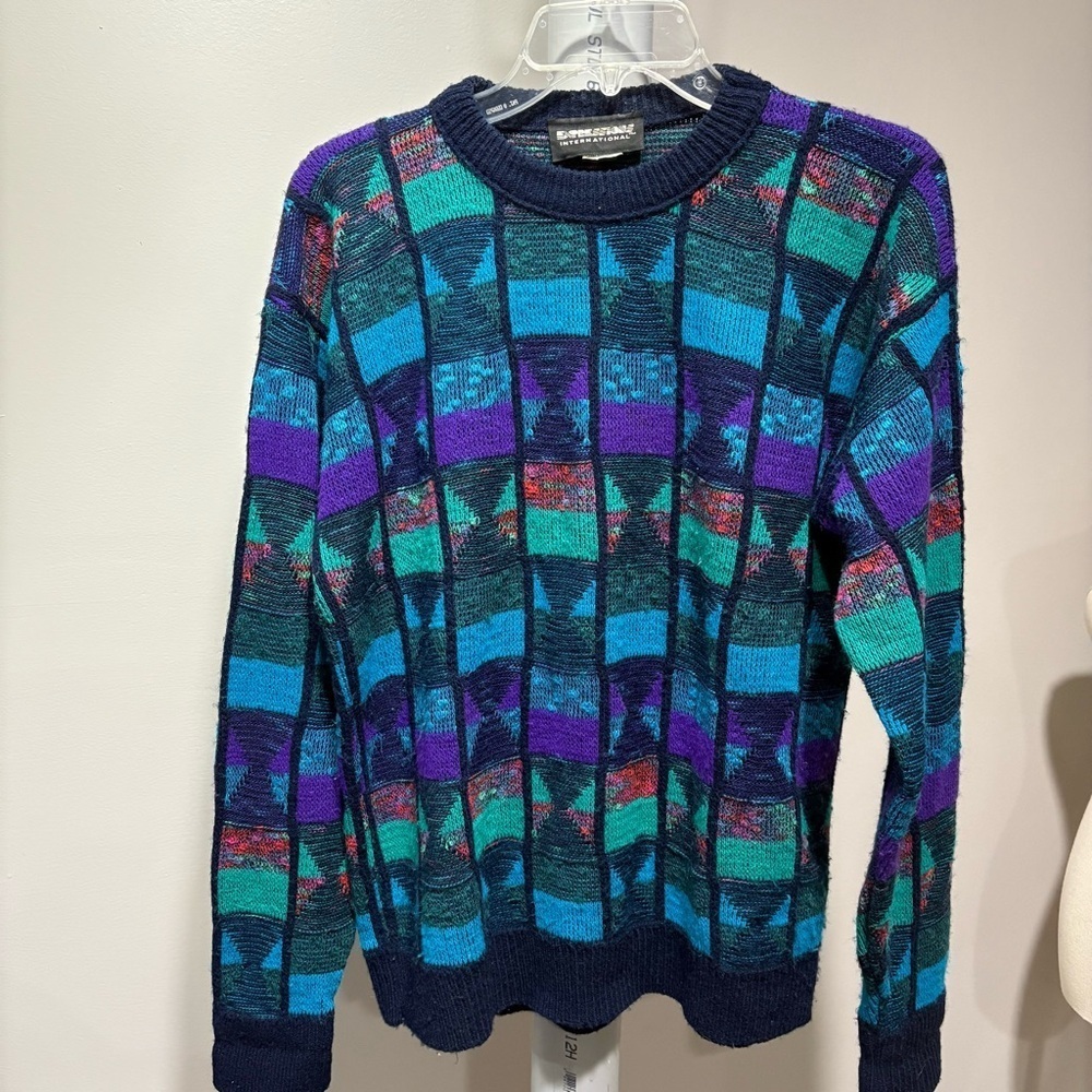 Vtg Expressions International Multicolor Sweater 1990 Made USA Sz M Retro